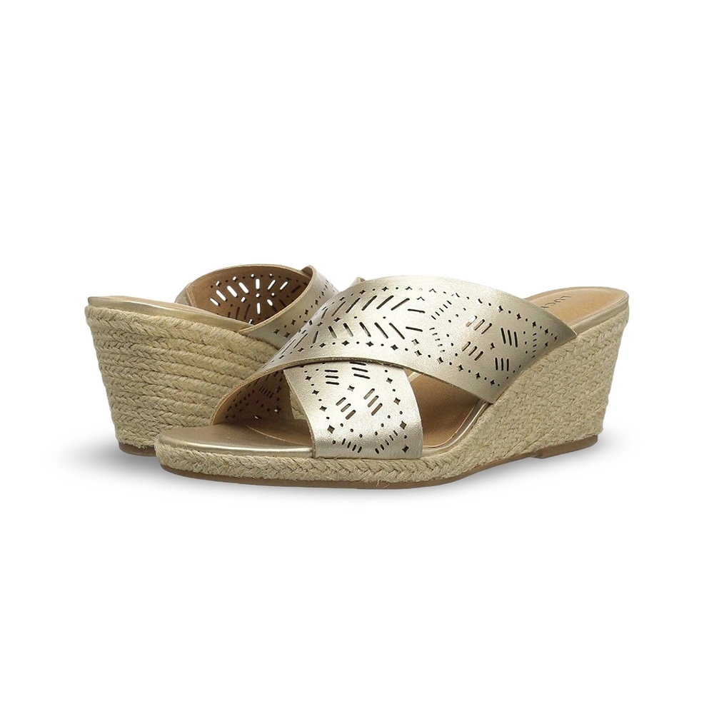 Lucky Brand Keela Gold Metallic Wedge Slides Sandals Size 7